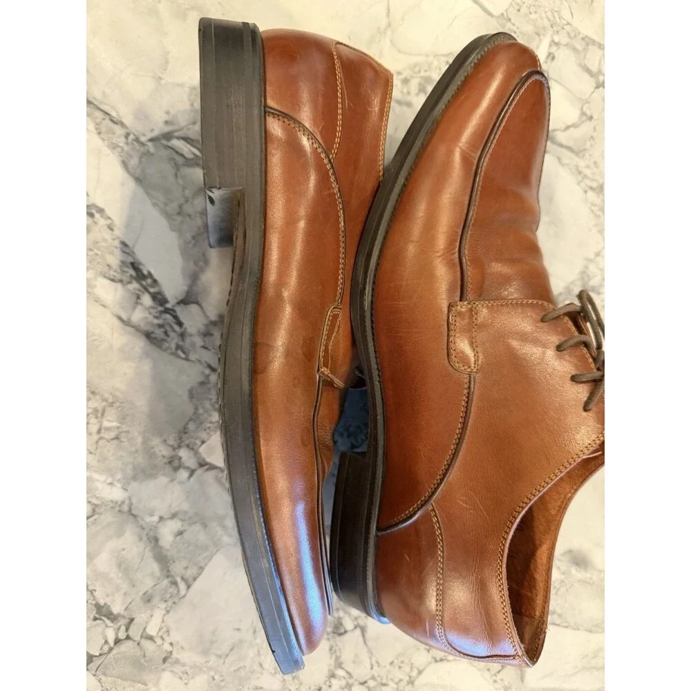 Johnston & Murphy Mens 10M Brown Leather Split Toe Derby Oxford Shoes
